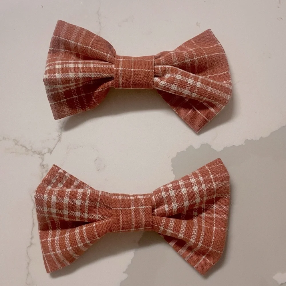 New handmade Plaid Bow Hair Clips for girls Brown/Orange Fall coquette pigtails